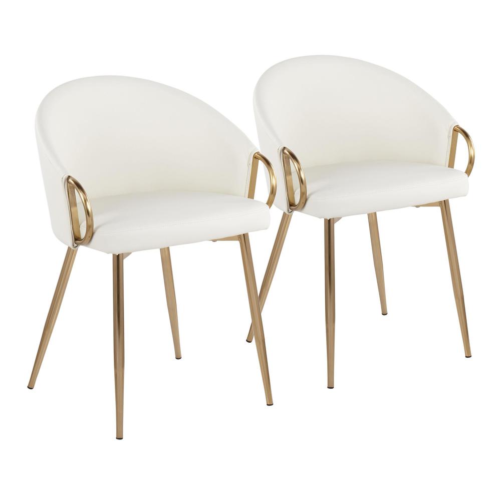 Gold Metal, White PU Claire Chair - Set of 2. Picture 1
