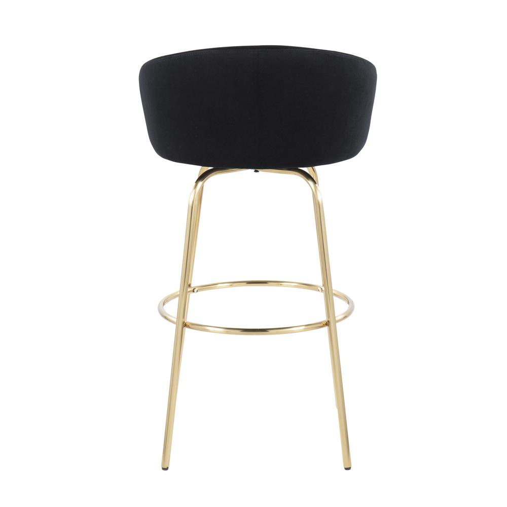 Gold Metal, Black Velvet Claire 30" Fixed Height Barstool - Set of 2. Picture 5