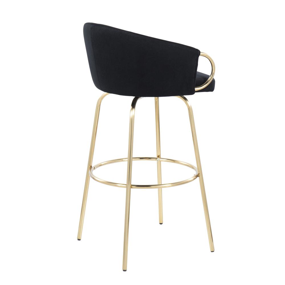 Gold Metal, Black Velvet Claire 30" Fixed Height Barstool - Set of 2. Picture 4