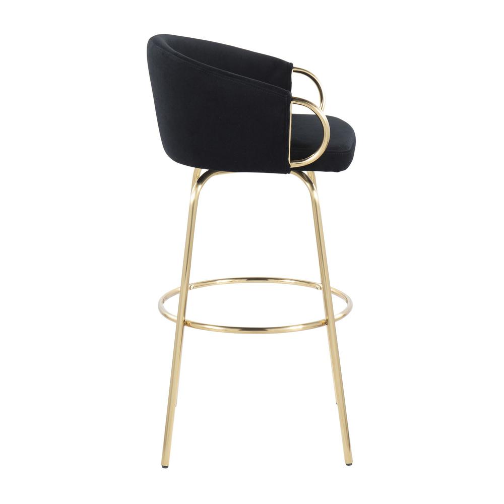 Gold Metal, Black Velvet Claire 30" Fixed Height Barstool - Set of 2. Picture 3