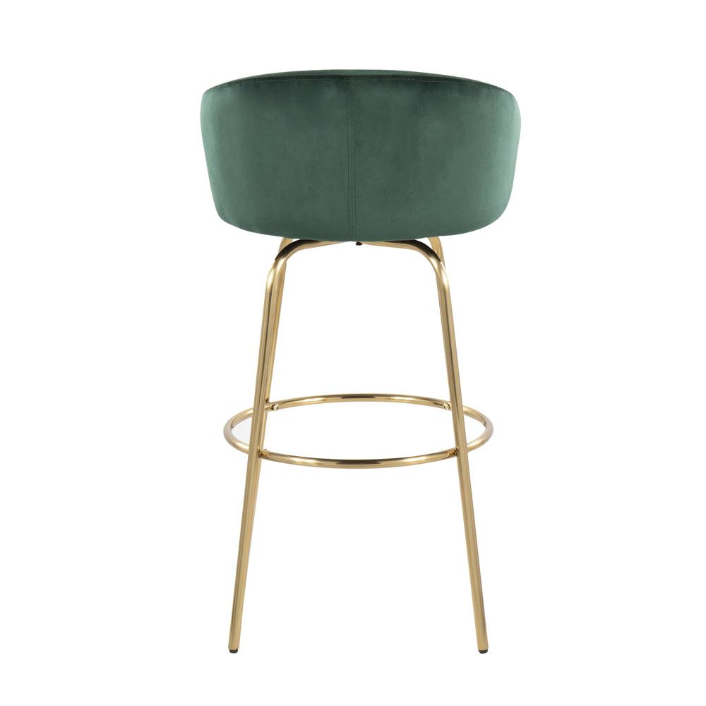 Gold Metal, Green Velvet Claire 30" Fixed-Height Bar Stool - Set of 2. Picture 5