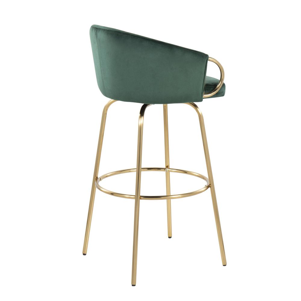 Gold Metal, Green Velvet Claire 30" Fixed-Height Bar Stool - Set of 2. Picture 4