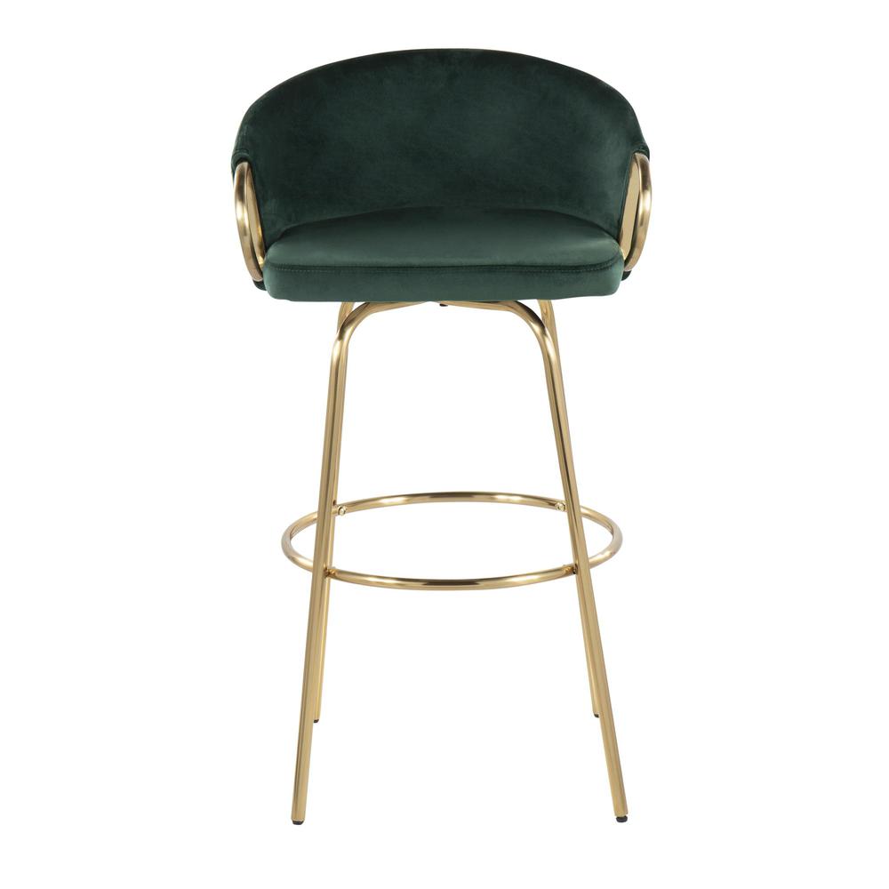 Gold Metal, Green Velvet Claire 30" Fixed-Height Bar Stool - Set of 2. Picture 6