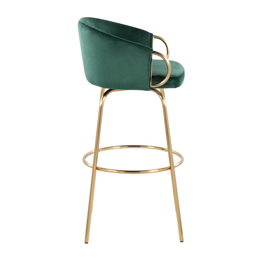 Gold Metal, Green Velvet Claire 30" Fixed-Height Bar Stool - Set of 2. Picture 3