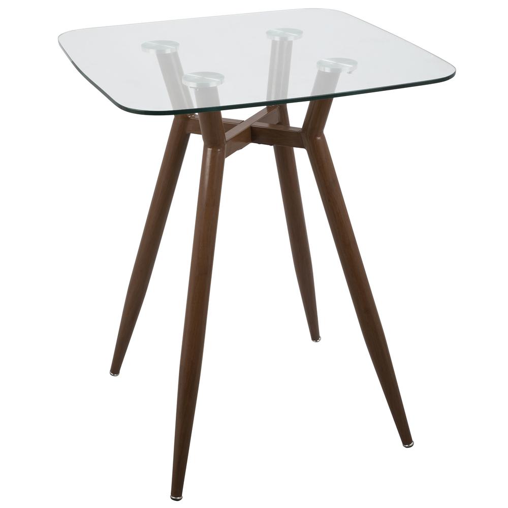 Walnut, Clear Glass Clara Square Counter Table. Picture 1