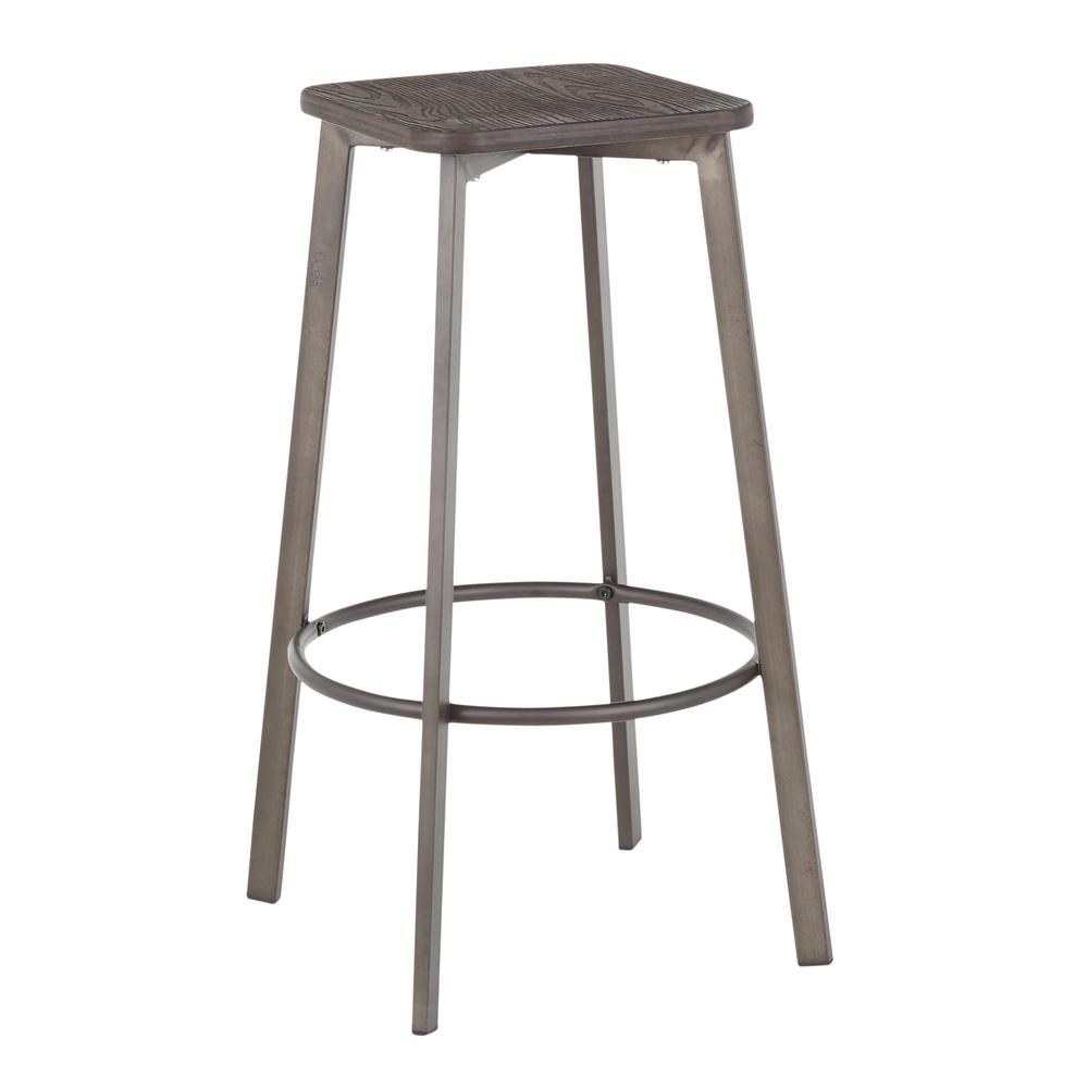 Antique Metal, Espresso Bamboo Clara Square Barstool - Set of 2. Picture 2