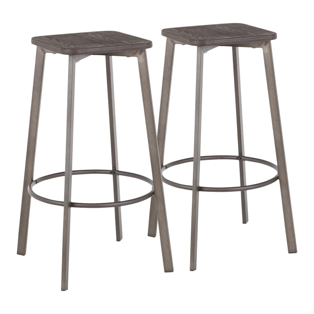 Antique Metal, Espresso Bamboo Clara Square Barstool - Set of 2. Picture 1