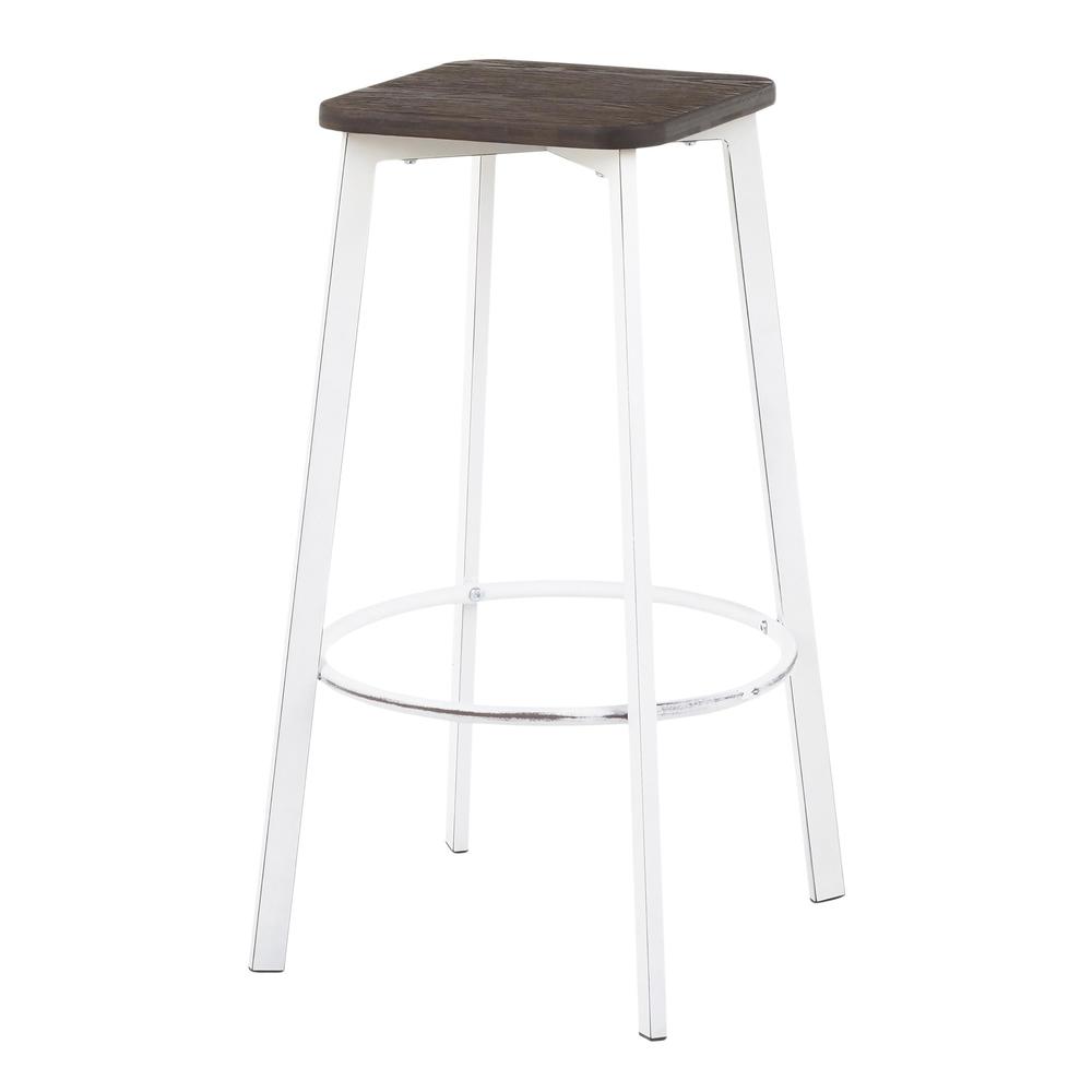 Vintage White Metal, Espresso Bamboo Clara Square Barstool - Set of 2. Picture 4