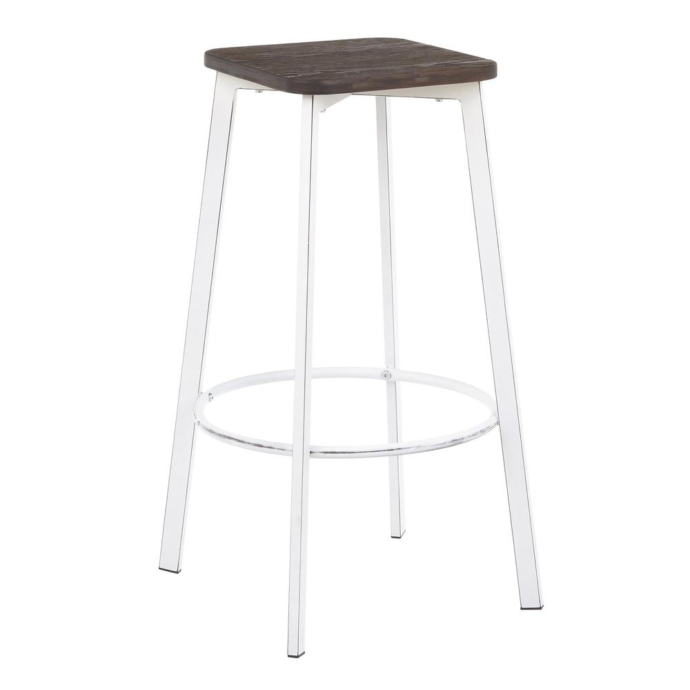 Vintage White Metal, Espresso Bamboo Clara Square Barstool - Set of 2. Picture 2
