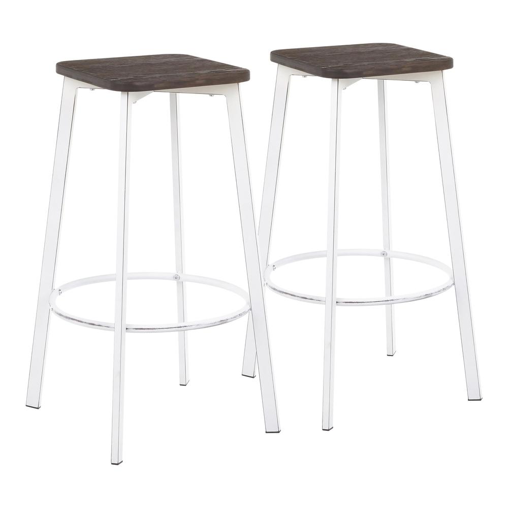 Vintage White Metal, Espresso Bamboo Clara Square Barstool - Set of 2. Picture 1