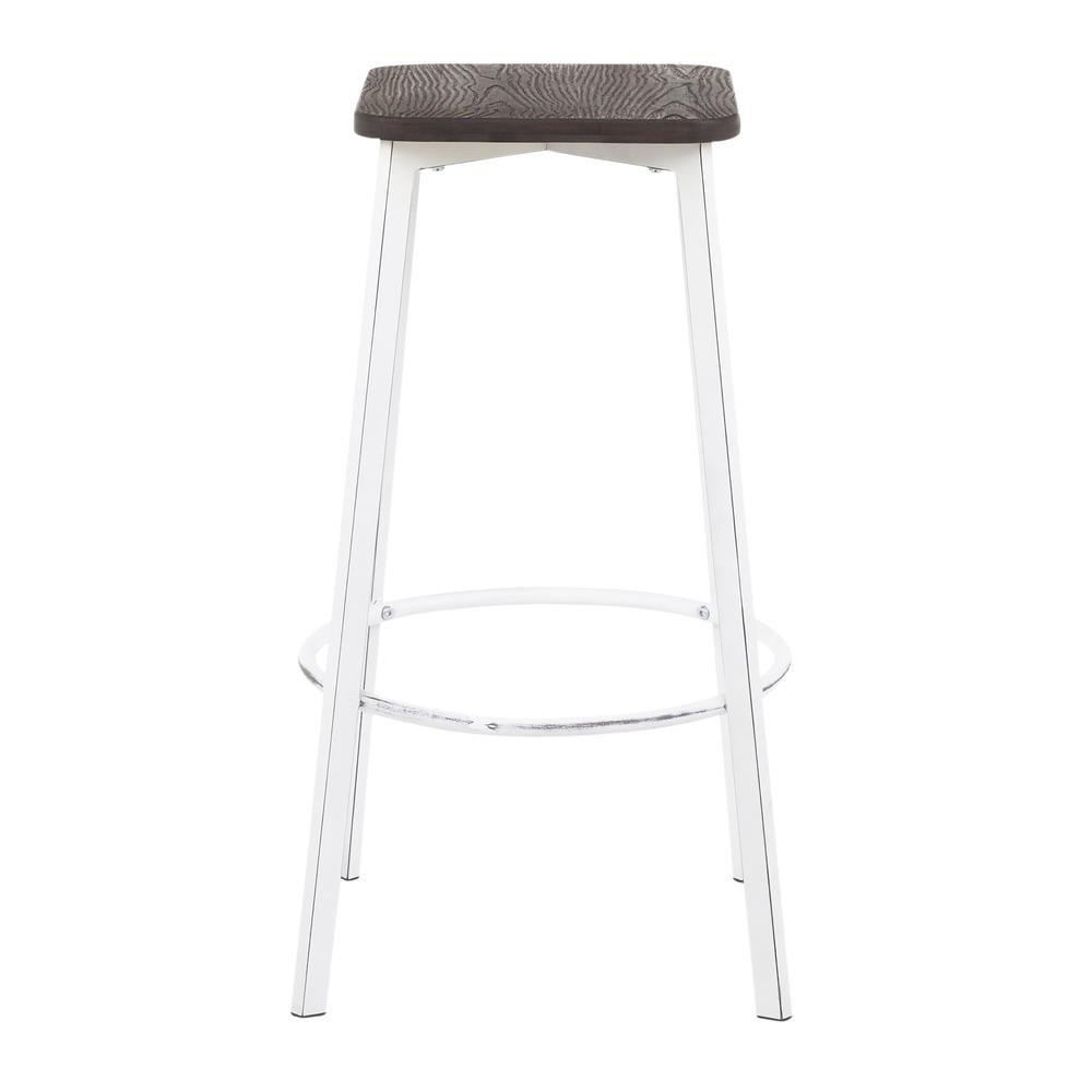 Vintage White Metal, Espresso Bamboo Clara Square Barstool - Set of 2. Picture 3