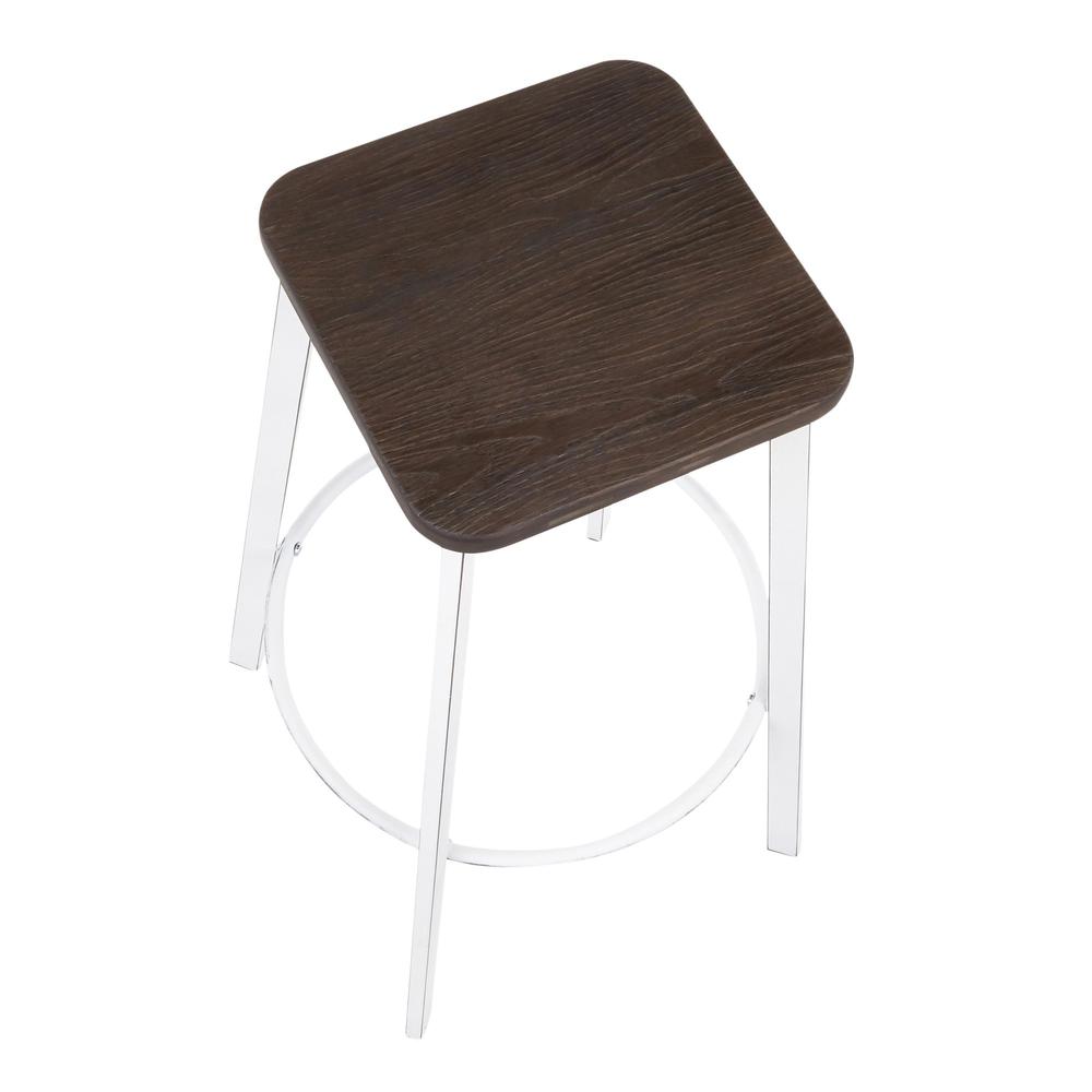 Vintage White Metal, Espresso Bamboo Clara Square Barstool - Set of 2. Picture 6