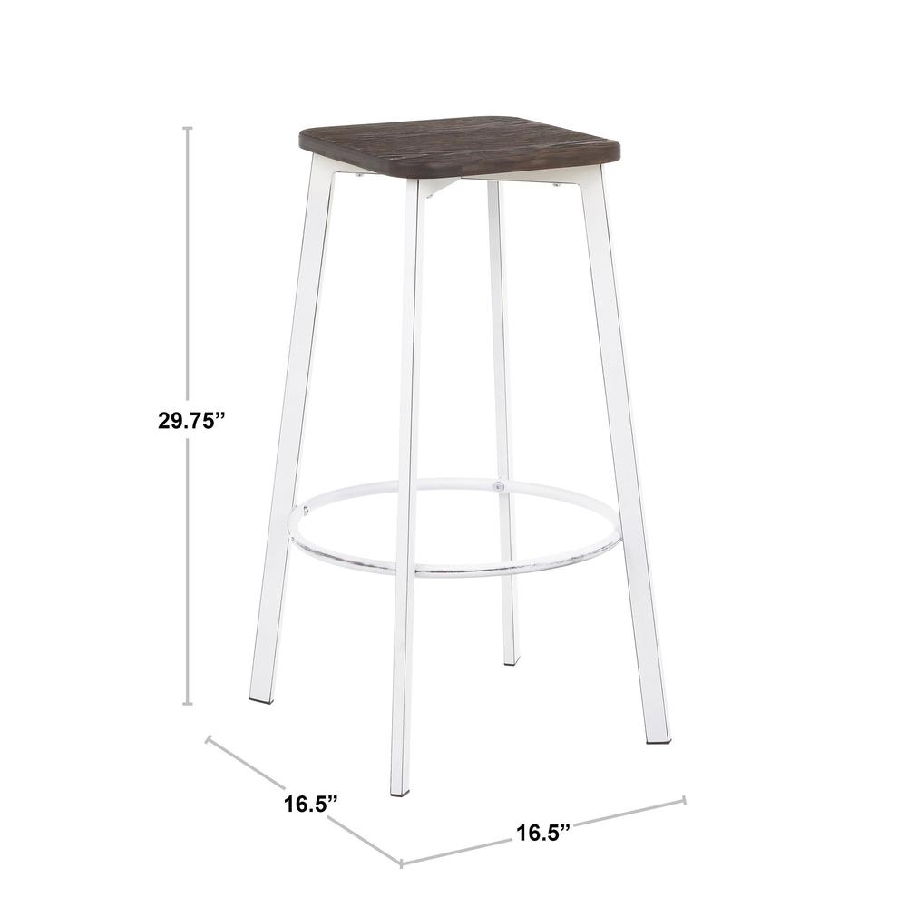 Vintage White Metal, Espresso Bamboo Clara Square Barstool - Set of 2. Picture 7