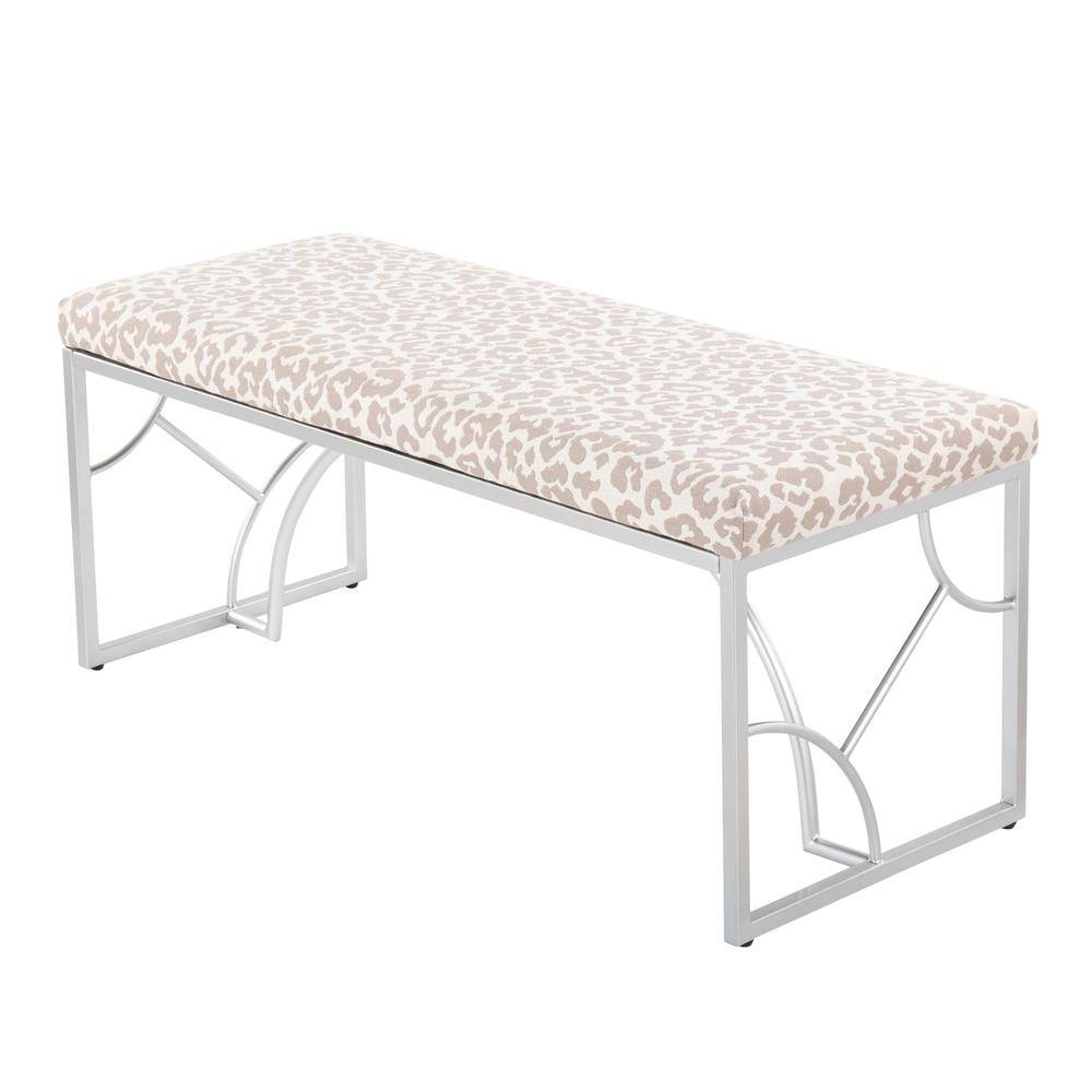 Silver Metal, Grey Leopard Fabric Constellation Bench. Picture 3