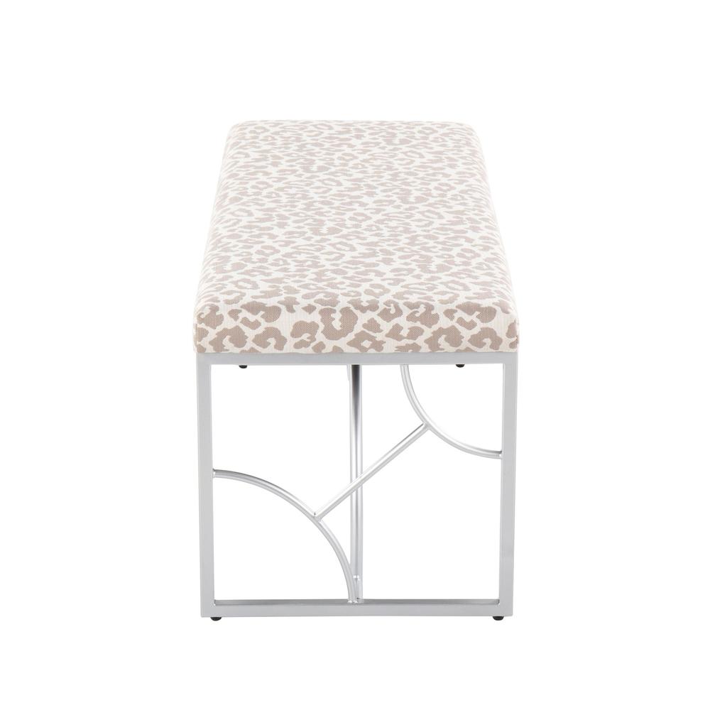 Silver Metal, Grey Leopard Fabric Constellation Bench. Picture 2