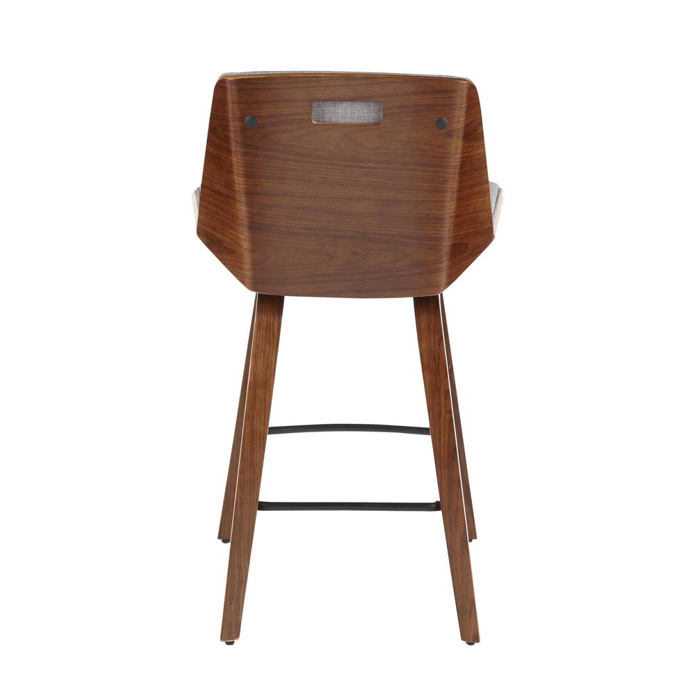 Walnut Wood, Light Grey Fabric, Black Metal Corazza Counter Stool. Picture 4
