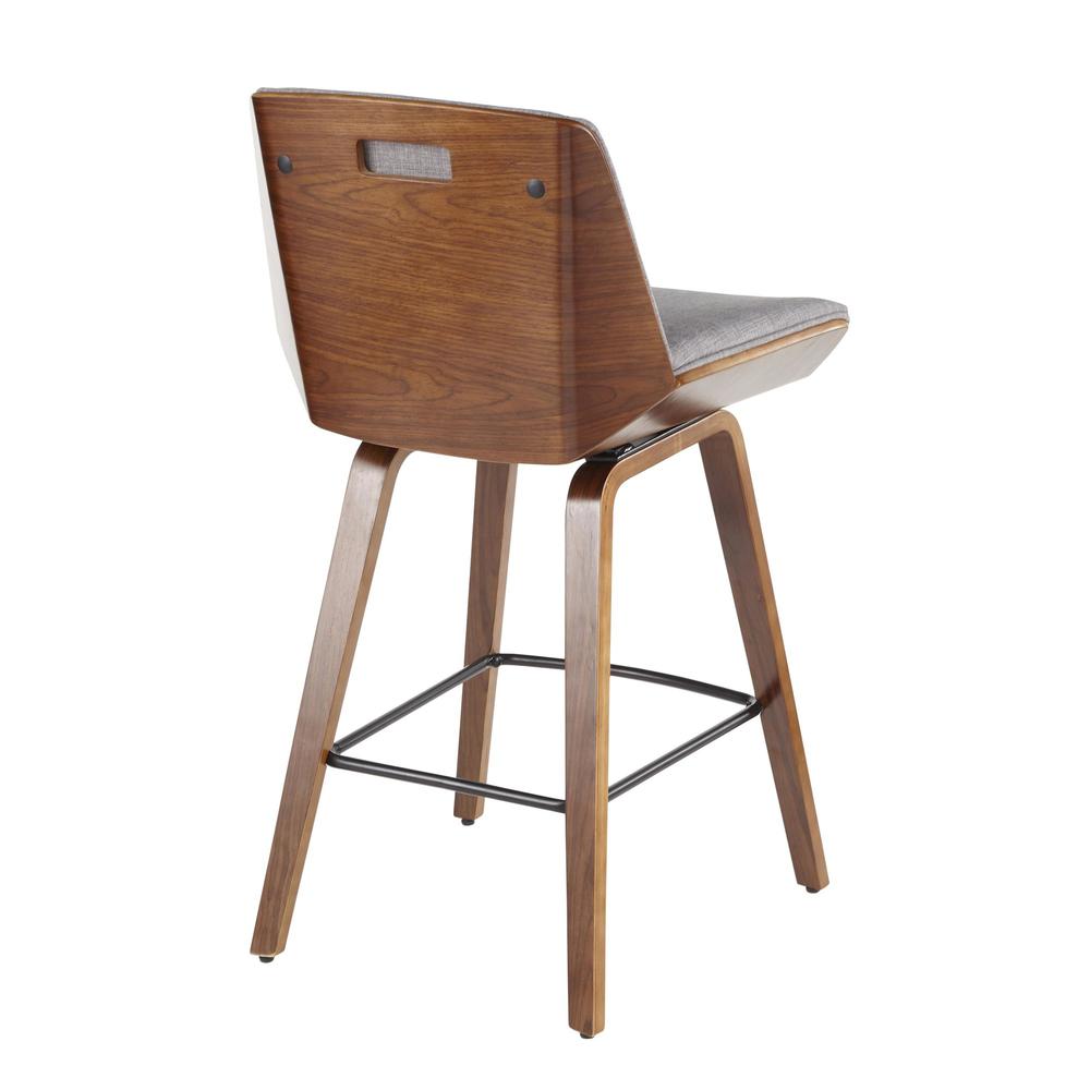 Walnut Wood, Light Grey Fabric, Black Metal Corazza Counter Stool. Picture 3