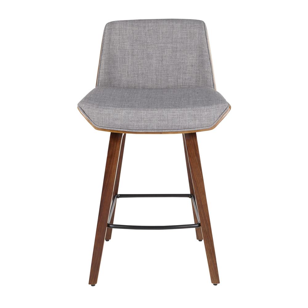 Walnut Wood, Light Grey Fabric, Black Metal Corazza Counter Stool. Picture 5