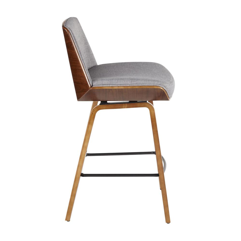 Walnut Wood, Light Grey Fabric, Black Metal Corazza Counter Stool. Picture 2