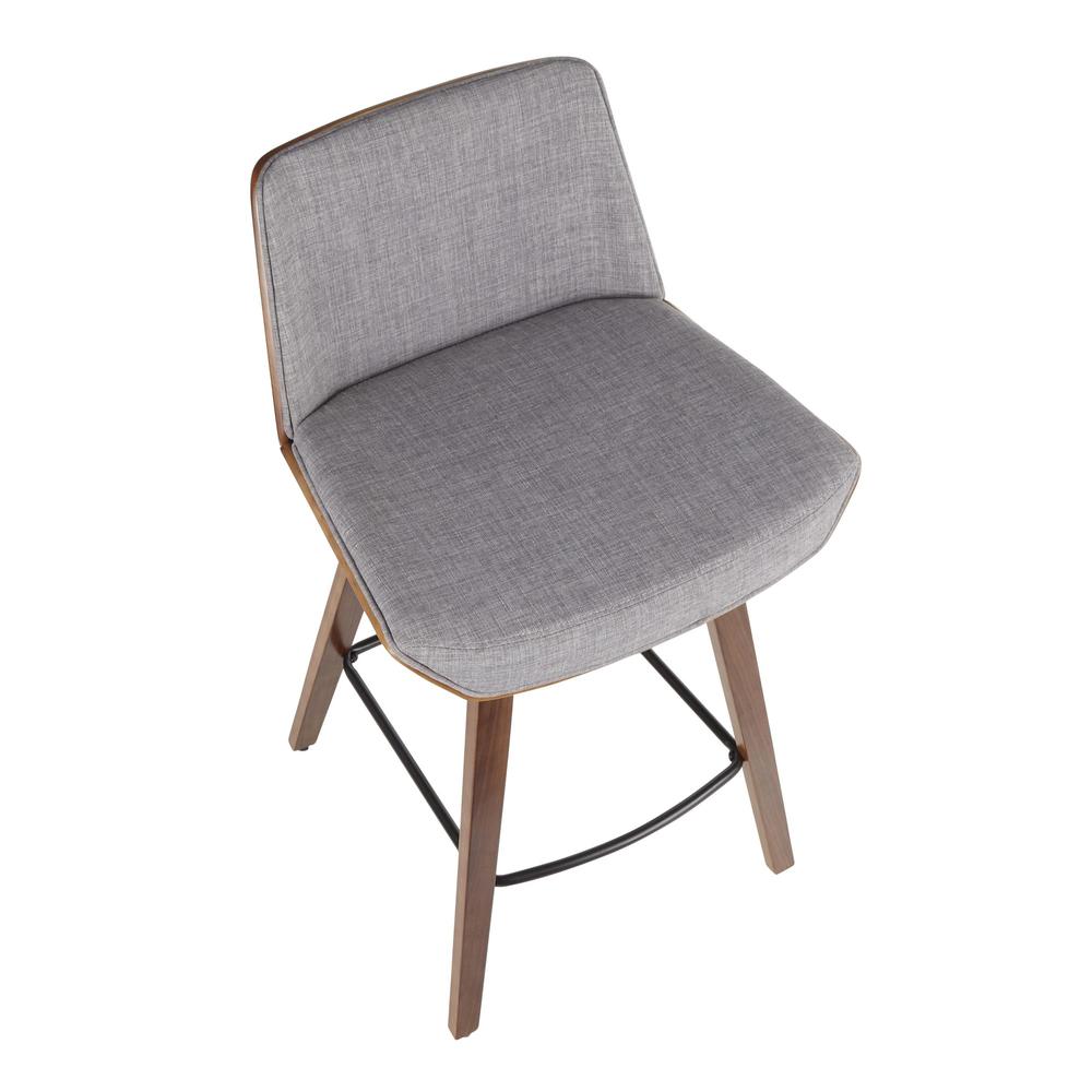 Walnut Wood, Light Grey Fabric, Black Metal Corazza Counter Stool. Picture 6