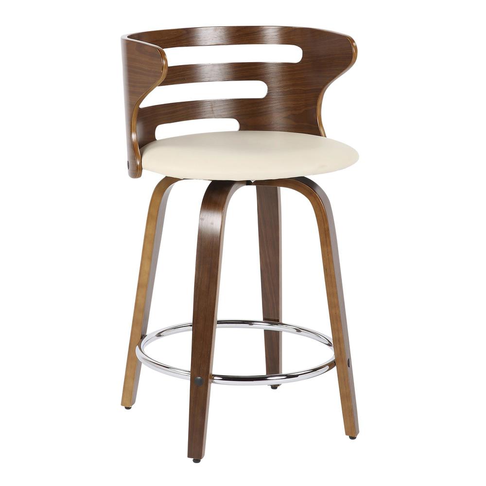 Walnut Wood, Cream PU, Chrome Cosini Counter Stool - Set of 2. Picture 2