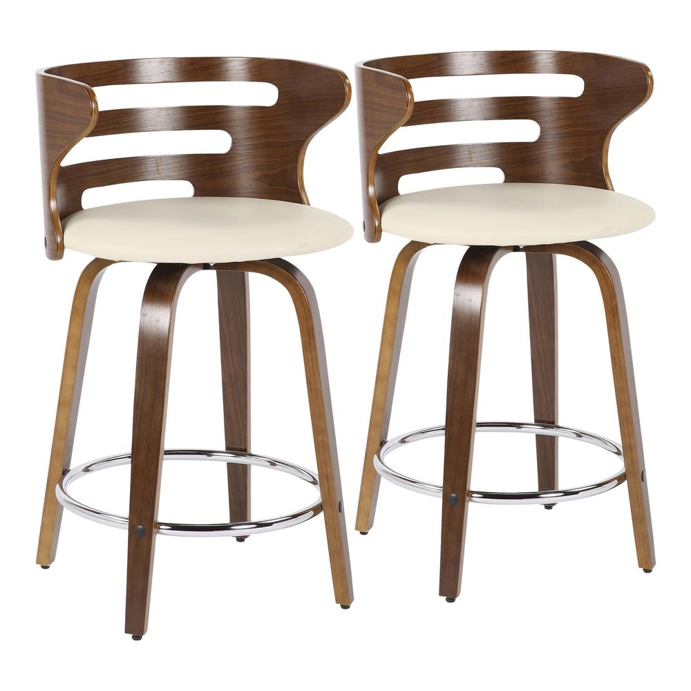 Walnut Wood, Cream PU, Chrome Cosini Counter Stool - Set of 2. Picture 1
