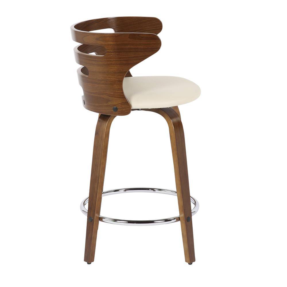 Walnut Wood, Cream PU, Chrome Cosini Counter Stool - Set of 2. Picture 3