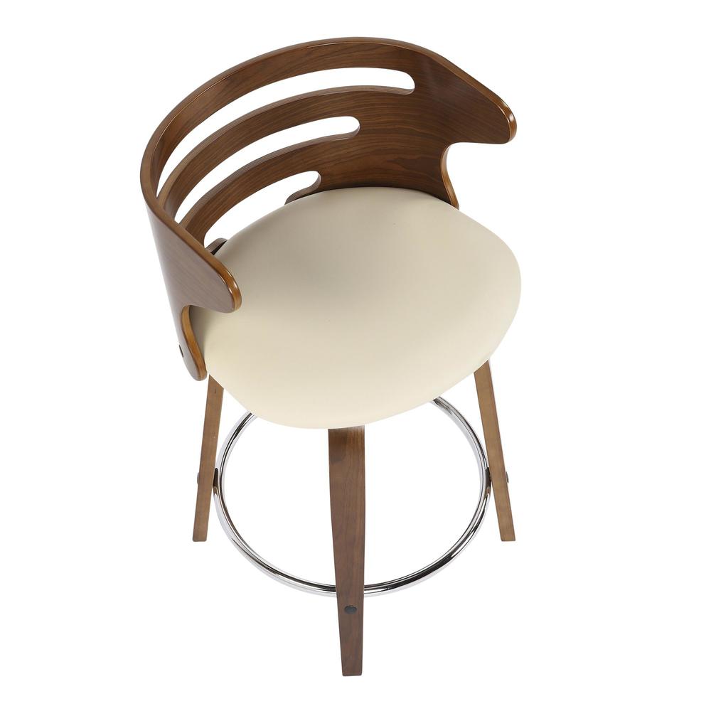 Walnut Wood, Cream PU, Chrome Cosini Counter Stool - Set of 2. Picture 7