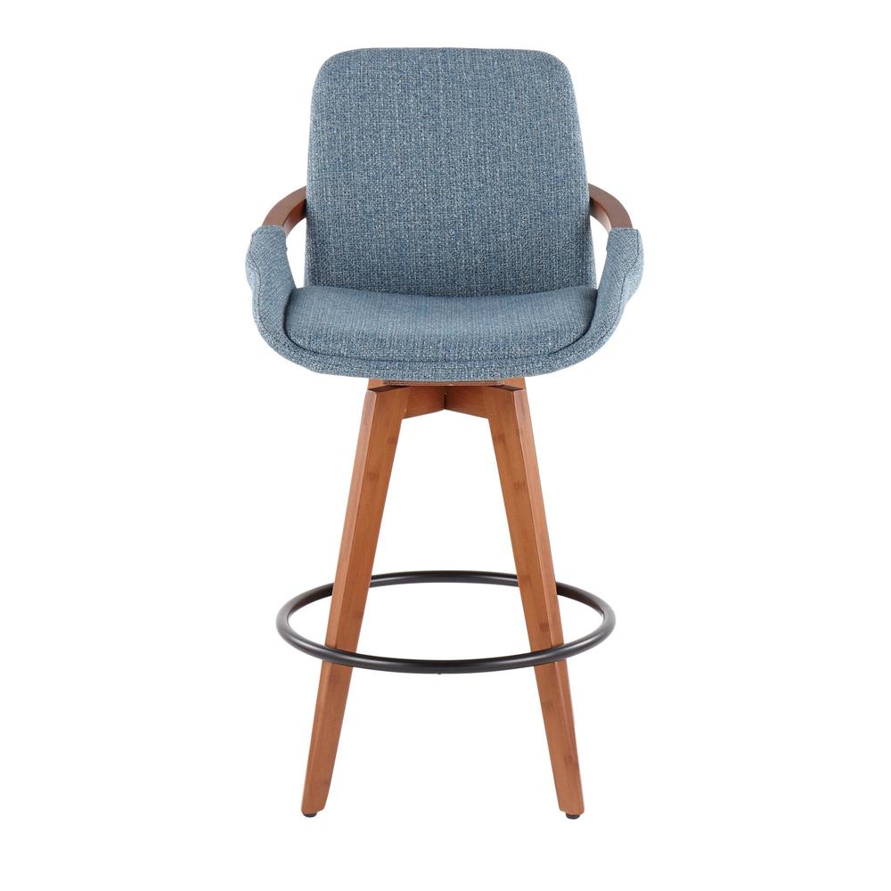 Walnut Bamboo, Blue Noise Fabric, Black Metal Cosmo Counter Stool. Picture 5