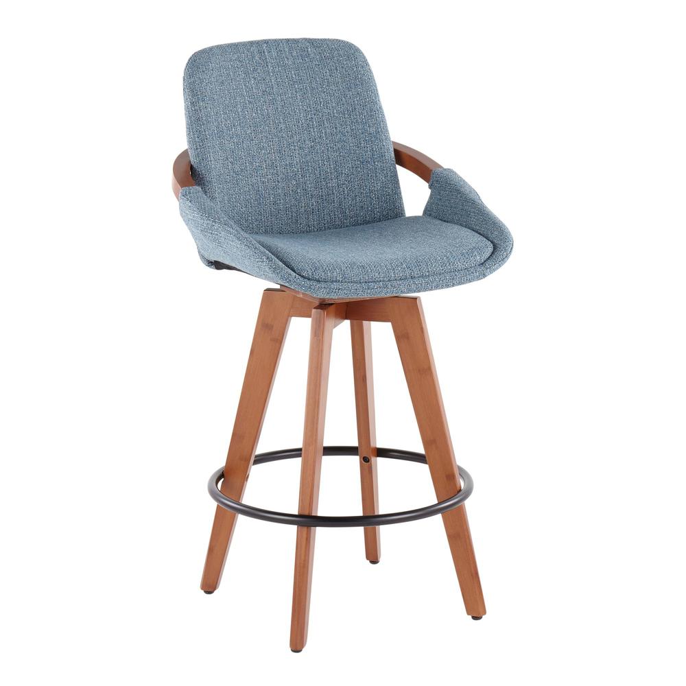 Walnut Bamboo, Blue Noise Fabric, Black Metal Cosmo Counter Stool. Picture 1