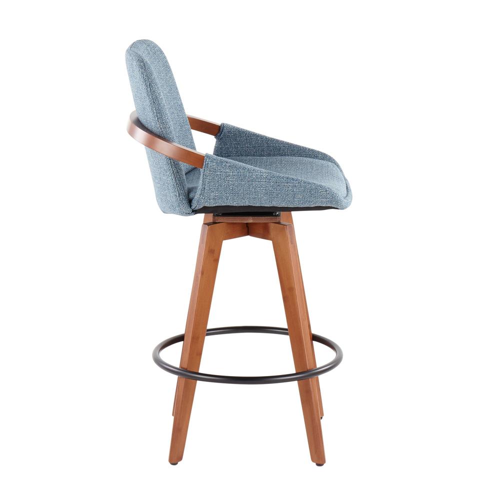 Walnut Bamboo, Blue Noise Fabric, Black Metal Cosmo Counter Stool. Picture 2