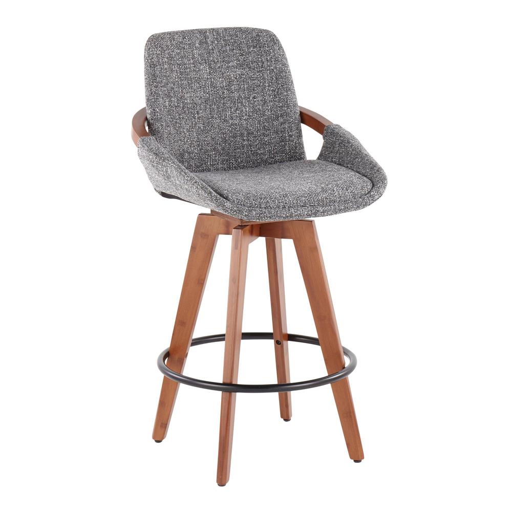Walnut Bamboo, Grey Noise Fabric, Black Metal Cosmo Counter Stool. Picture 1