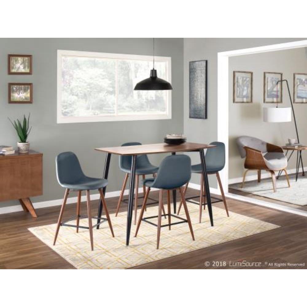 Pebble Mid-Century Modern Counter Stool in Walnut and Blue - Set of 2. Picture 9