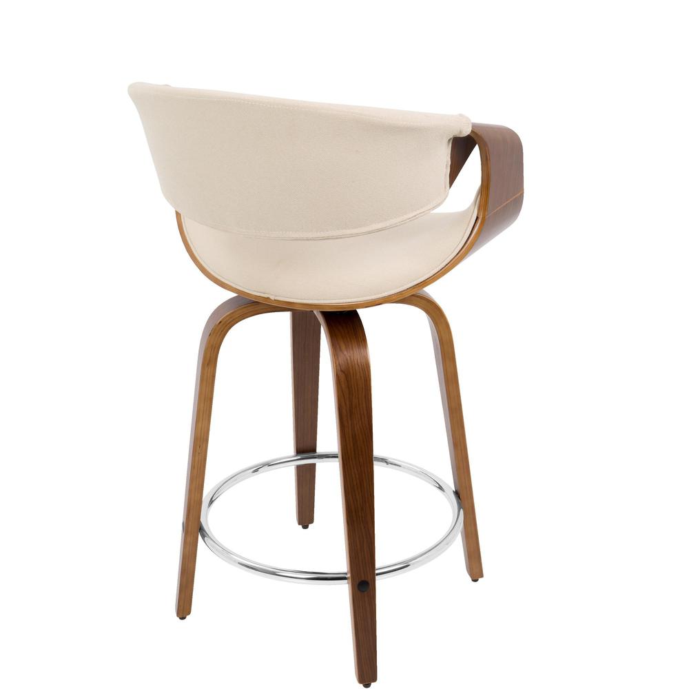 Walnut Wood, Cream Fabric, Chrome Curvini 24'' Counter Stool - Set of 2. Picture 4