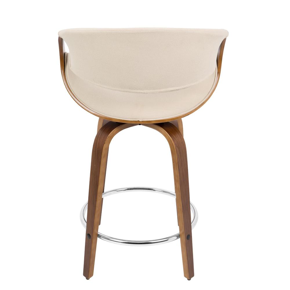 Walnut Wood, Cream Fabric, Chrome Curvini 24'' Counter Stool - Set of 2. Picture 5
