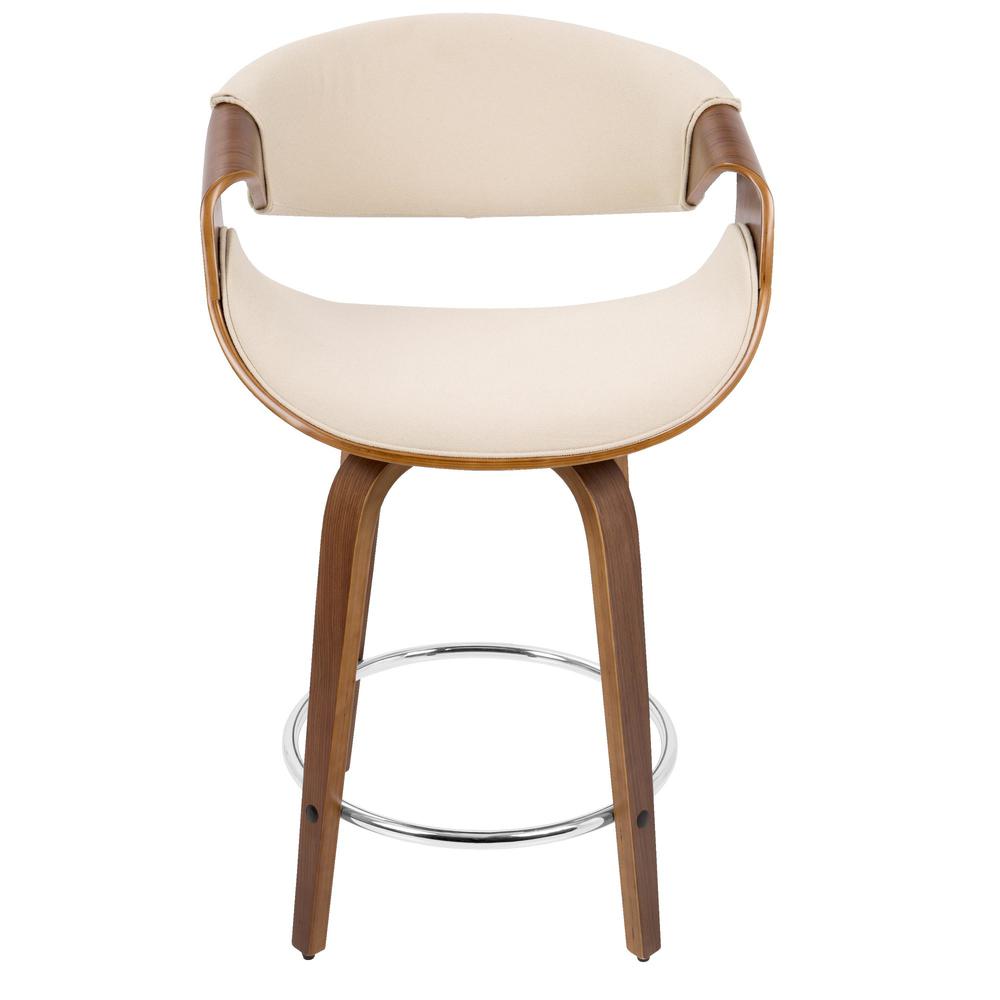 Walnut Wood, Cream Fabric, Chrome Curvini 24'' Counter Stool - Set of 2. Picture 6