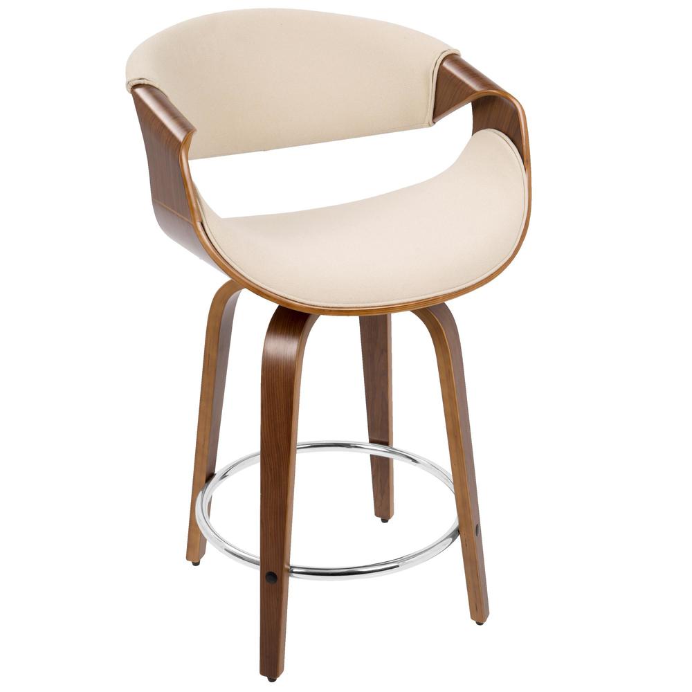 Walnut Wood, Cream Fabric, Chrome Curvini 24'' Counter Stool - Set of 2. Picture 2