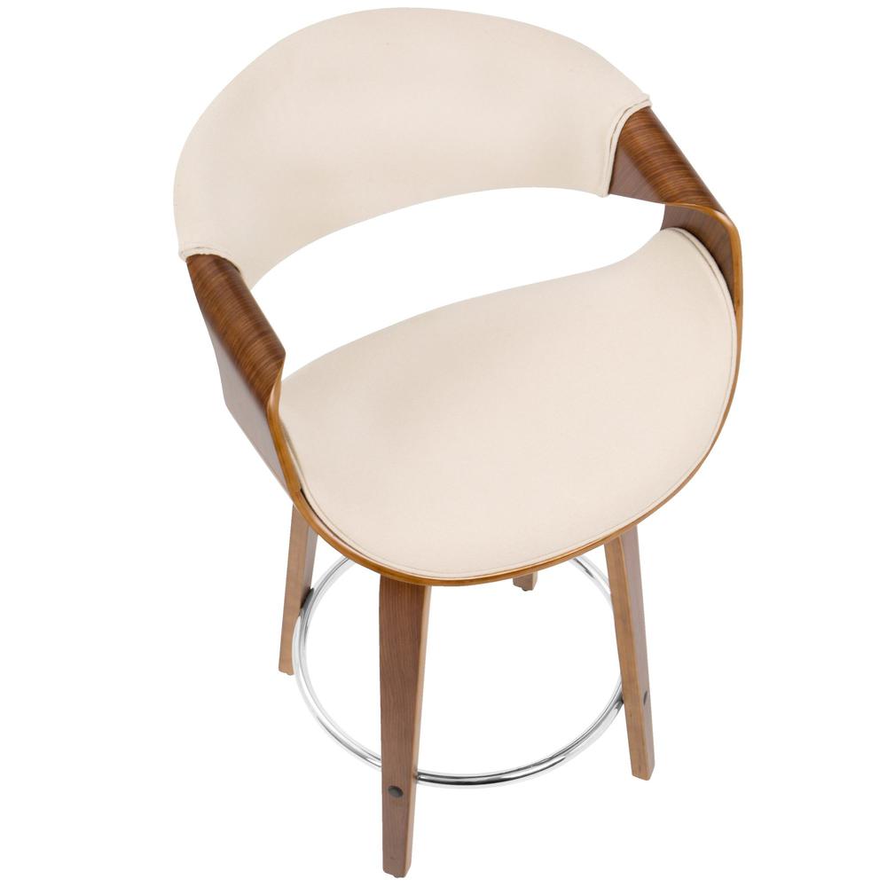 Walnut Wood, Cream Fabric, Chrome Curvini 24'' Counter Stool - Set of 2. Picture 7