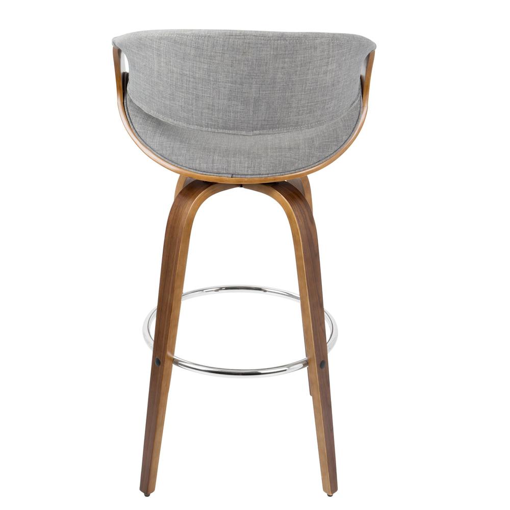 Walnut Wood, Grey Fabric, Chrome Curvini 30'' Fixed Height Barstool - Set of 2. Picture 6