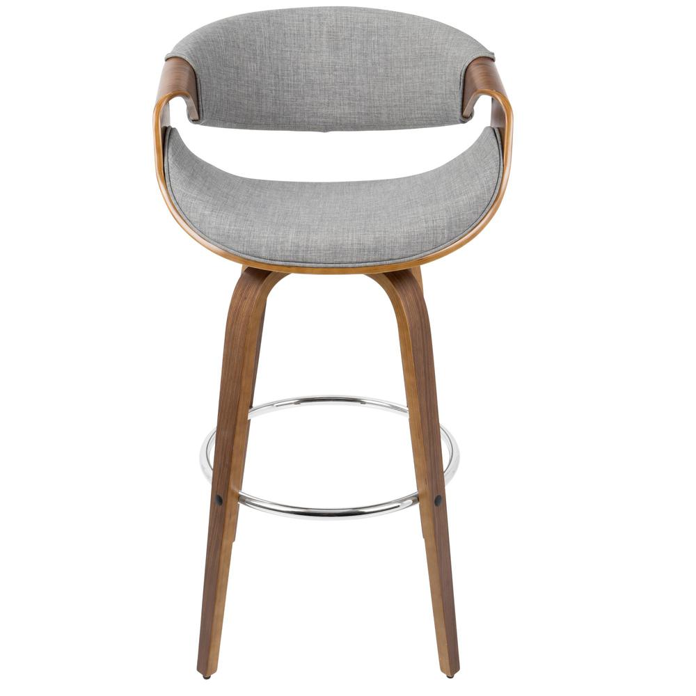 Walnut Wood, Grey Fabric, Chrome Curvini 30'' Fixed Height Barstool - Set of 2. Picture 7