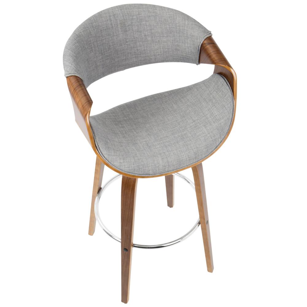 Walnut Wood, Grey Fabric, Chrome Curvini 30'' Fixed Height Barstool - Set of 2. Picture 8