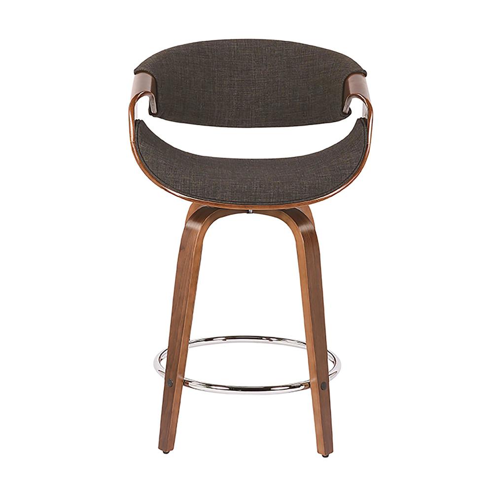Walnut Wood, Charcoal Fabric, Chrome Curvini 24'' Counter Stool - Set of 2. Picture 6