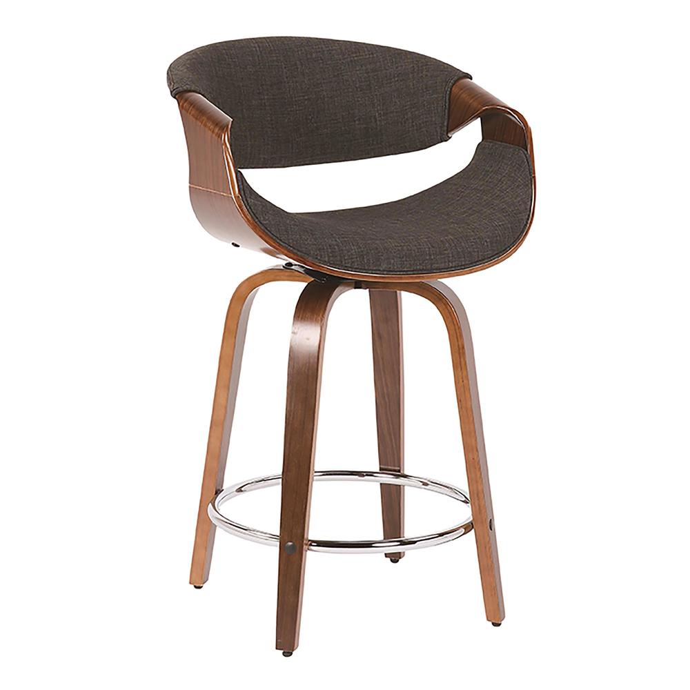 Walnut Wood, Charcoal Fabric, Chrome Curvini 24'' Counter Stool - Set of 2. Picture 2