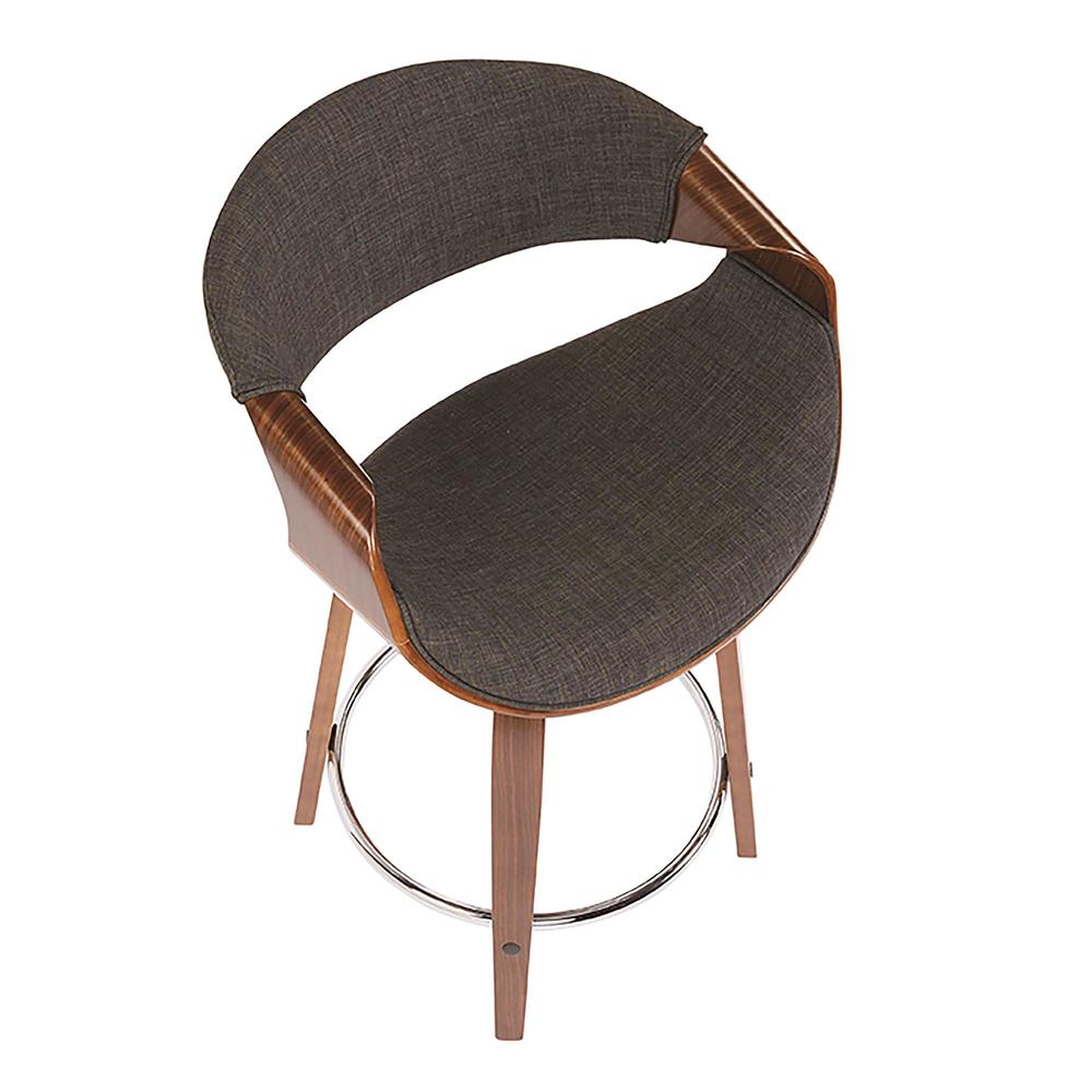 Walnut Wood, Charcoal Fabric, Chrome Curvini 24'' Counter Stool - Set of 2. Picture 7