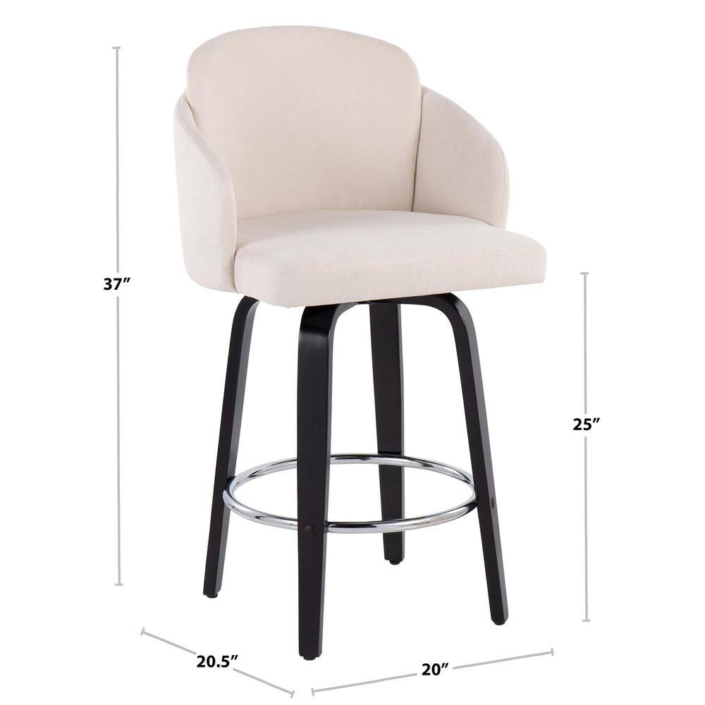 Black Wood, Cream Fabric, Chrome Dahlia Counter Stool - Set of 2. Picture 8