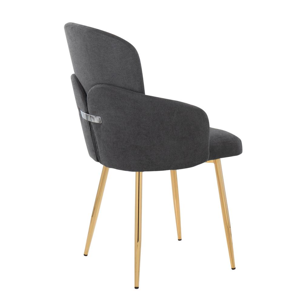Gold Metal, Grey Fabric, Chrome Dahlia Dining Chair - Set of 2. Picture 4