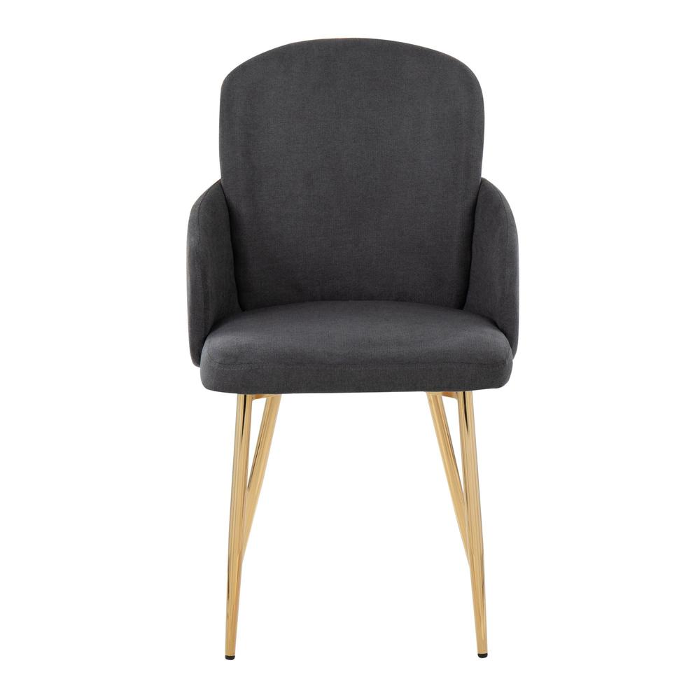 Gold Metal, Grey Fabric, Chrome Dahlia Dining Chair - Set of 2. Picture 6