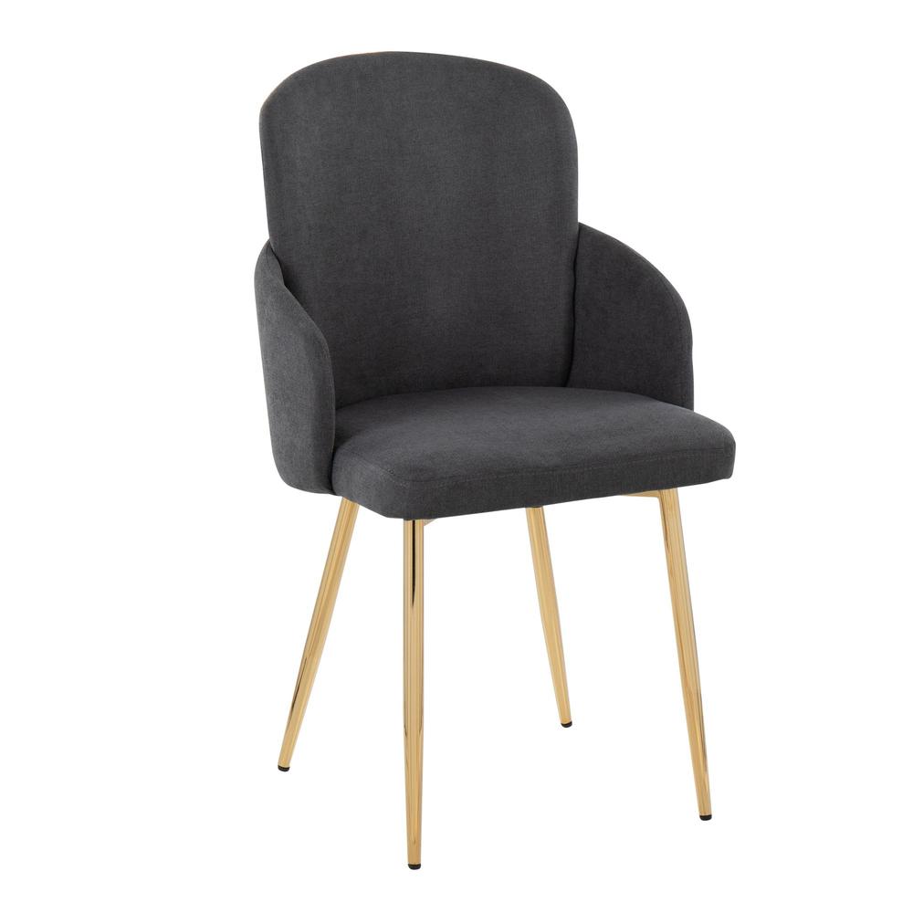 Gold Metal, Grey Fabric, Chrome Dahlia Dining Chair - Set of 2. Picture 2