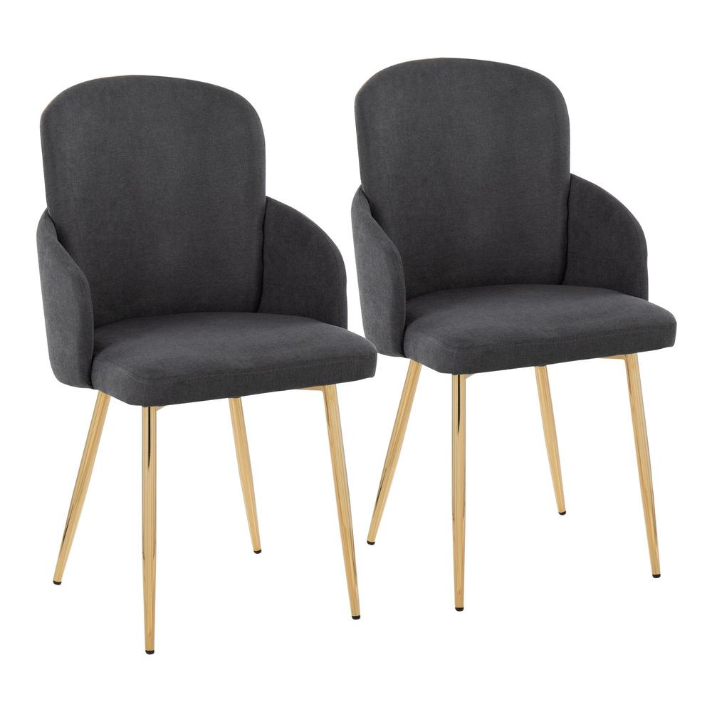 Gold Metal, Grey Fabric, Chrome Dahlia Dining Chair - Set of 2. Picture 1