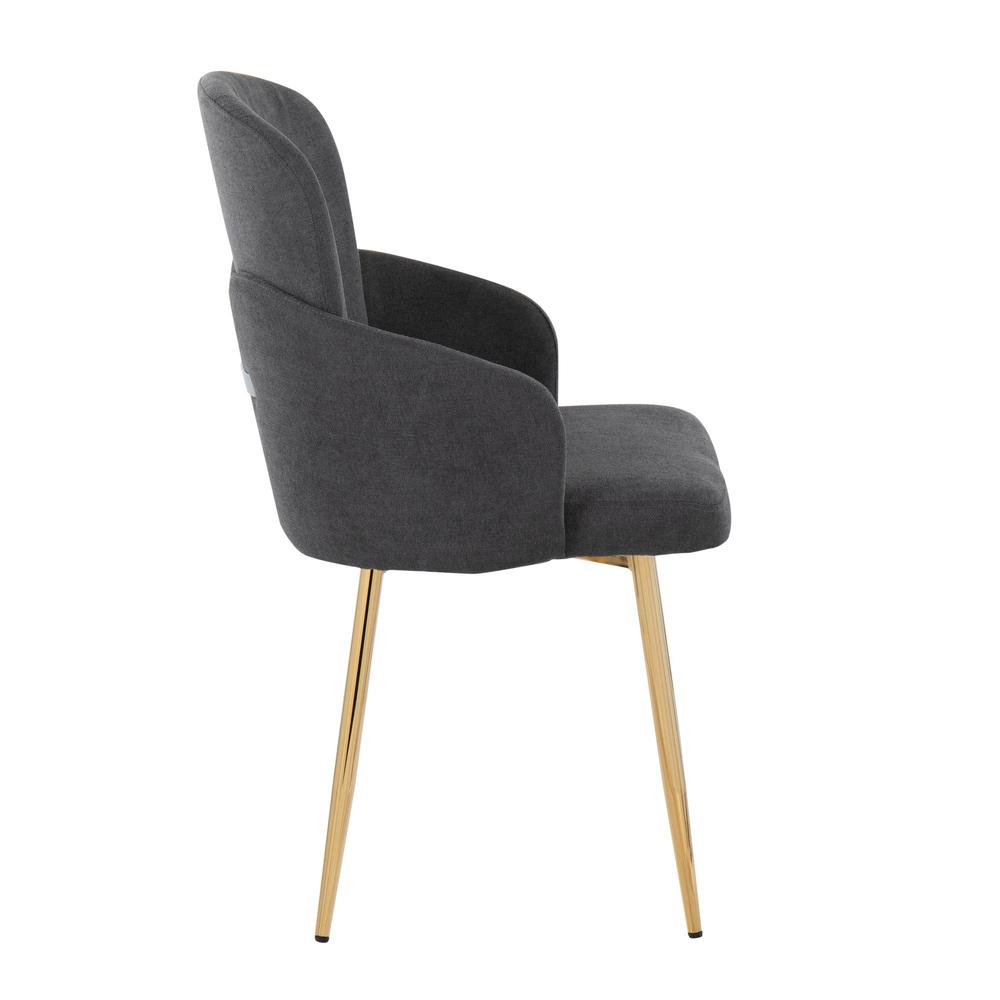Gold Metal, Grey Fabric, Chrome Dahlia Dining Chair - Set of 2. Picture 3